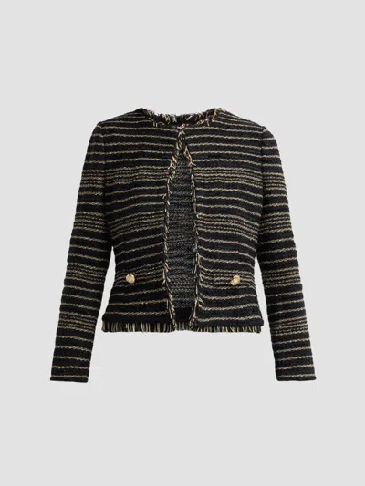 Ming Wang Women's Petite Striped Tweed Jacket In Black