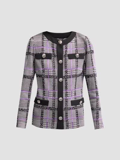 Ming Wang Women's Plaid Tweed Jacket In Black