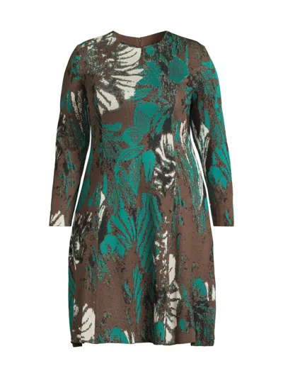 Ming Wang Women's Plus Size Floral Jacquard Soft Knit Midi-dress In Multi