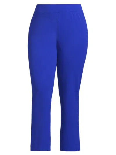 Ming Wang Women's Plus Stretch Deco Crepe Straight-fit Pants In Blue