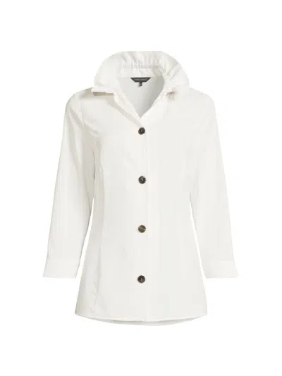 Ming Wang Women's Ruffle Neck Crepe Blouse In White