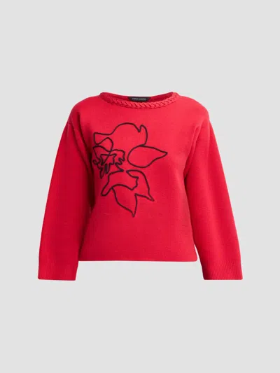 Ming Wang Women's Soutache Floral Embroidered Sweater In Red