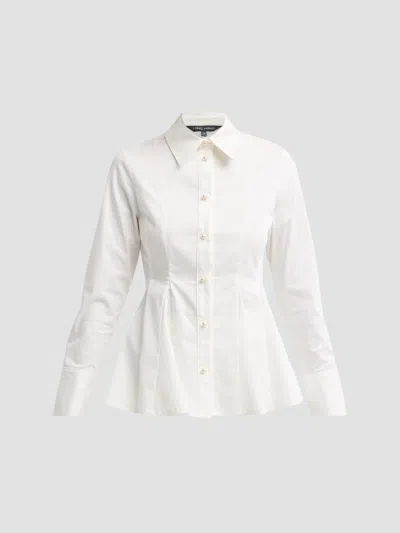 Ming Wang Women's Stretch-cotton Peplum Blouse In White