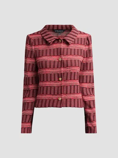 Ming Wang Women's Striped Knit Crop Jacket In Burgundy