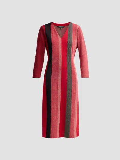Ming Wang Women's Striped Metallic Knit V-neck Midi Dress In Multi