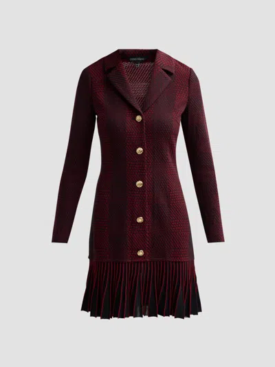 Ming Wang Women's Tweed Knit A-line Flounce-hem Mini Dress In Burgundy