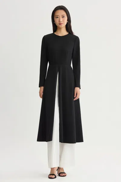 Ming Wang X Anna Marie Modern Longline Slit Blouse In Black