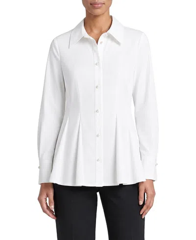 Ming Wang X Anna Marie Peplum Stretch Cotton Blouse In White