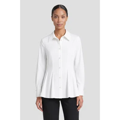 Ming Wang X Anna Marie Peplum Stretch Cotton Blouse In White