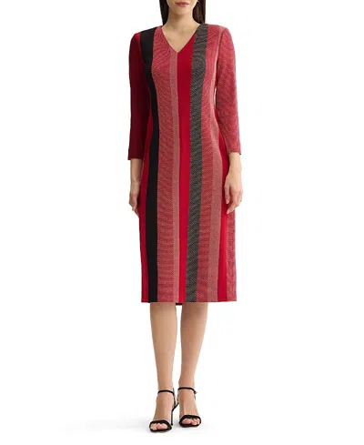 Ming Wang X Anna Marie Plus Striped Lurex Soft Knit Sheath Dress In Red