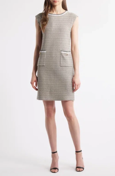 Ming Wang X Tanya Foster Knit Tweed Sheath Dress In Limestone/white/black
