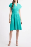 Ming Wang X Tanya Foster Pleated Rib Fit & Flare Dress In Emerald Awe