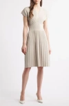 Ming Wang X Tanya Foster Pleated Rib Fit & Flare Dress In Limestone