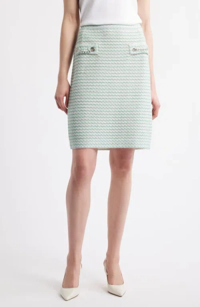 Ming Wang X Tanya Foster Tweed Pencil Skirt In Limestone/emerald Awe/white