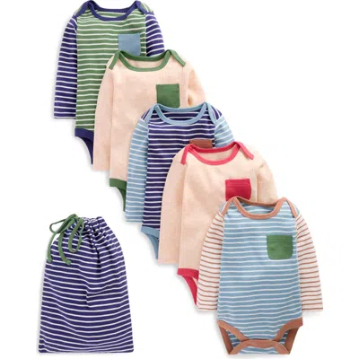 Mini Boden Babies'  5-pack Assorted Long Sleeve Cotton Bodysuits In Multi