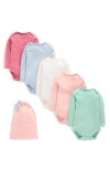 Mini Boden 5-pack Assorted Long Sleeve Cotton Pointelle Bodysuits In Multi