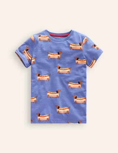 Mini Boden Kids' All-over Printed T-shirt Surf Blue Hot Dog Girls Boden In Multi