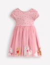 Mini Boden Ami Applique Tulle Dress Chalk Pink Bunnies Girls Boden In Chalk Pink Bunnies