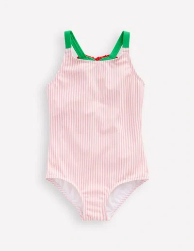 Mini Boden Kids' Applique Back Swimsuit Chalk Pink Heart Girls Boden
