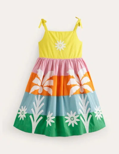 Mini Boden Kids' Appliqué Cotton Dress Multi Colourblock Palms Girls Boden