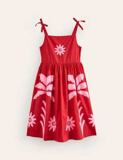 Mini Boden Kids' Appliqué Cotton Dress Poppy Red Palms Girls Boden