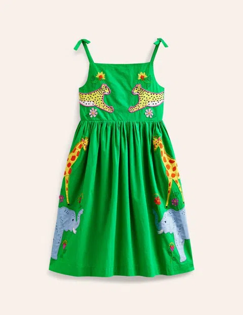 Mini Boden Kids' Appliqu Cotton Dress Sapling Green Safari Animals Girls  Boden | ModeSens
