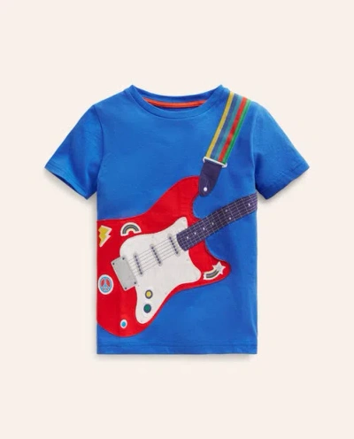 Mini Boden Kids' Appliqué Guitar T-shirt Duck Egg Blue Guitar Boys Boden