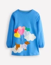 Mini Boden Appliqué Jersey Tunic Peacock Plume Blue Dog Girls Boden In Peacock Plume Blue Dog