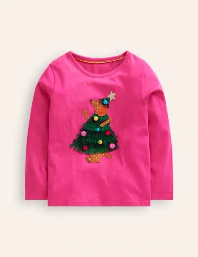 Mini Boden Kids' Appliqué Long Sleeve Top Tickled Pink Dog Girls Boden