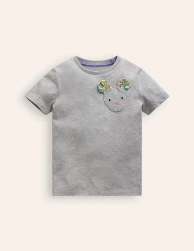 Mini Boden Kids' Appliqué Motif T-shirt Grey Marl Girls Boden In Gray