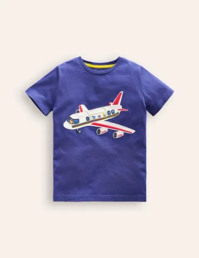 Mini Boden Kids' Appliqué Plane T-shirt Blue Heron Areoplane Boys Boden