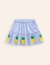 MINI BODEN Appliqué Skirt Ivory/ Surf Blue Pineapples Girls Boden