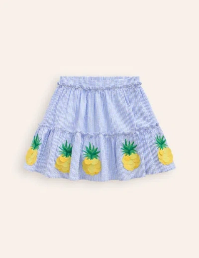Mini Boden Kids' Appliqué Skirt Ivory/ Surf Blue Pineapples Girls Boden