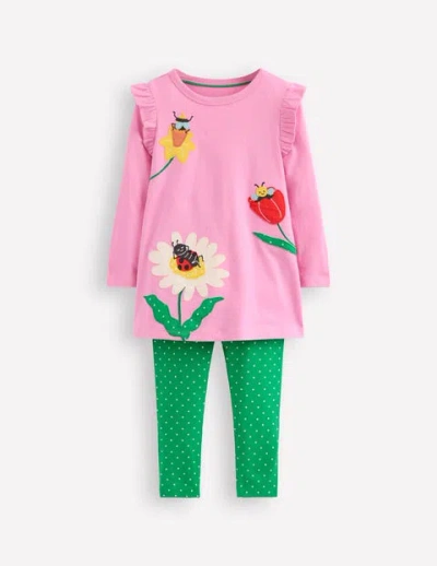 Mini Boden Kids' Appliqué Tunic And Legging Set Vintage Mauve Bugs Girls Boden