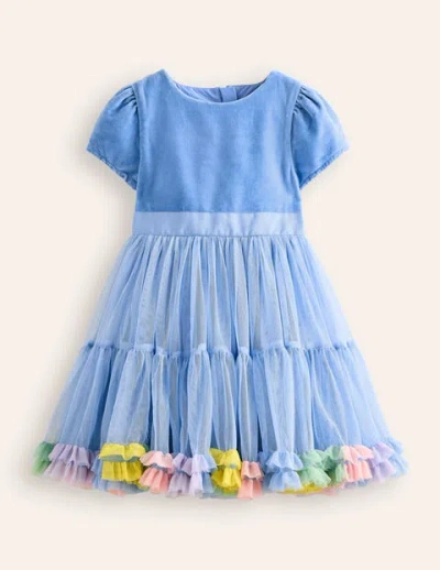 Mini Boden Kids' Beth Velvet Bodice Tulle Dress Arctic Blue Girls Boden In Forget Me Not