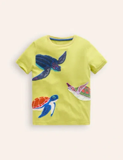Mini Boden Kids' Big Appliqué Animals T-shirt Sherbet Yellow Turtles Boys Boden