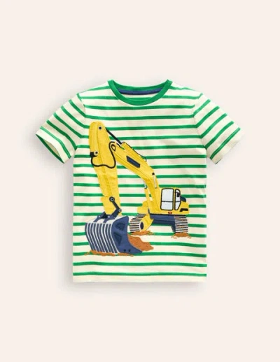 Mini Boden Kids' Big Appliqué Logo T-shirt Runnerbean Green/ Ivory Digger Boys Boden