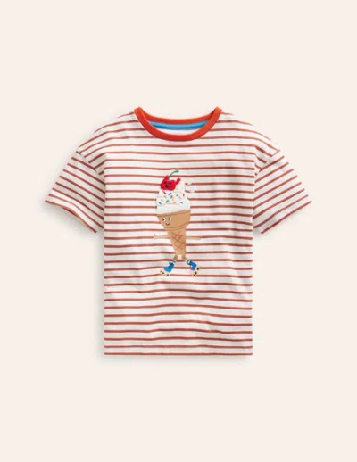 Mini Boden Kids' Boucle Relaxed T-shirt Ivory/ Coral Pink Ice Cream Girls Boden In Red