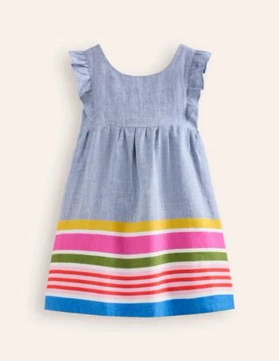 Mini Boden Kids' Bow Back Dress End On End Stripe Girls Boden In Blue