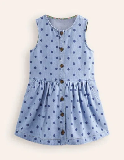 Mini Boden Kids' Button Through Pinafore Dress Mid Vintage Denim Spot Girls  Boden | ModeSens