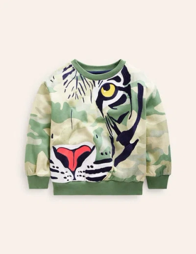 Mini Boden Kids' Camo Tiger Sweatshirt Tonal Green Camo Tiger Boys Boden