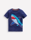 Mini Boden Chain Stitch T-shirt Medieval Blue Shark Boys Boden In Medieval Blue Shark