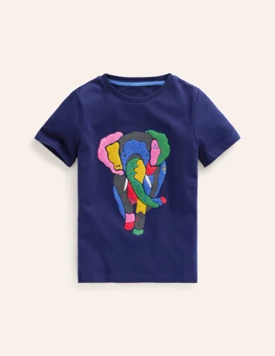 Mini Boden Kids' Chainstitch Animal T-shirt College Navy Elephant Boys Boden
