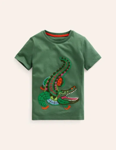 Mini Boden Kids' Chainstitch Animal T-shirt Rosemary Green Crocodile Boys Boden