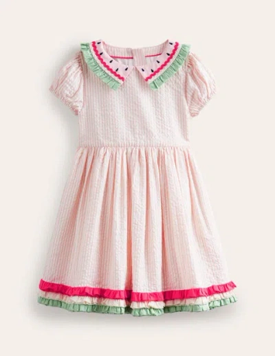 Mini Boden Kids' Collared Seersucker Dress Ballet Pink/ Ivory Stripe Girls Boden