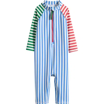 Mini Boden Babies'  Colorblock Stripe Long Sleeve One-piece Rashguard Swimsuit In Multi