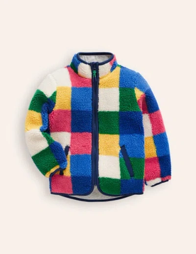 Mini Boden Kids' Cosy Borg Jacket Multi Check Boys Boden