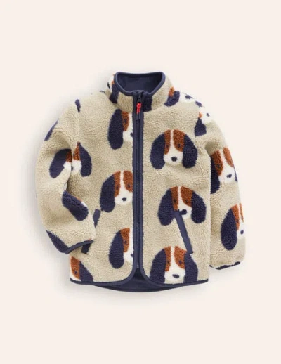 Mini Boden Kids' Cosy Borg Jacket Oatmeal Pups Boys Boden