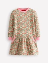 Shop Mini Boden Cosy Printed Sweatshirt Dress Chalk Pink Wild Rose Girls Boden