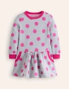 Mini Boden Cosy Printed Sweatshirt Dress Chalk Pink Wild Rose Girls Boden In Chalk Pink Wild Rose